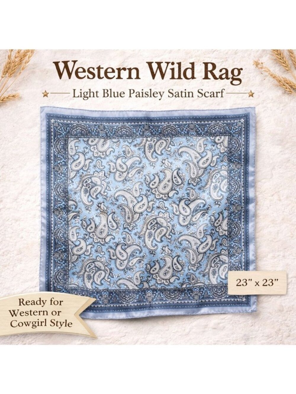 Light Blue Paisley Wild Rag Satin Scarf Western Scarf Cowgirl Neck Scarf Small S - Picture 12 of 12
